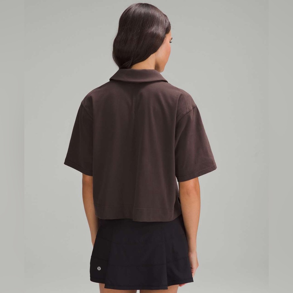 Lululemon Heavyweight Cotton Short-Sleeve Polo Shirt Espresso Women’s Size 8 - Picture 4 of 10
